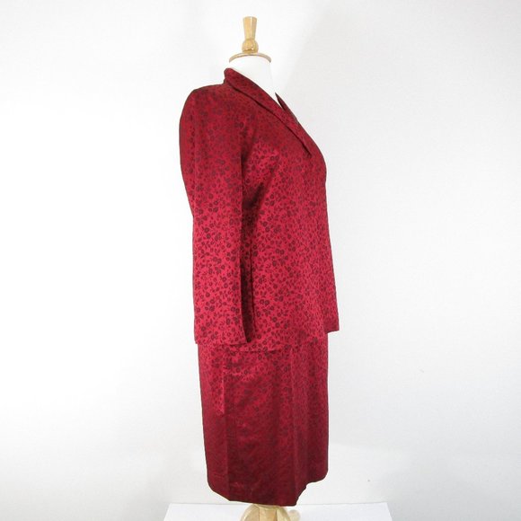 Elana By Tanner Plus Size Red Black Floral Jacquard Skirt Suit Size 14 Formal - Picture 8 of 16